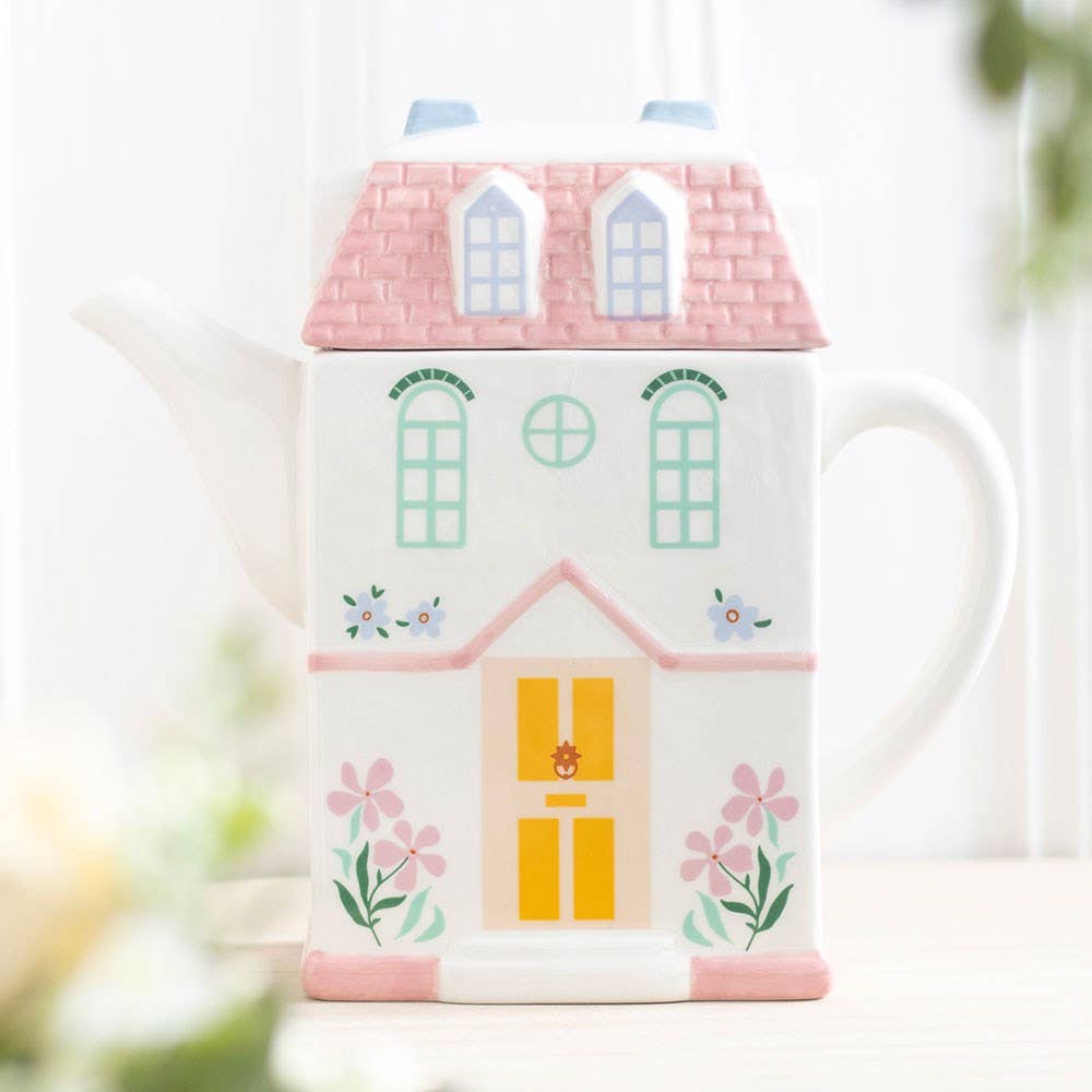 Pastel house-shaped teapot
