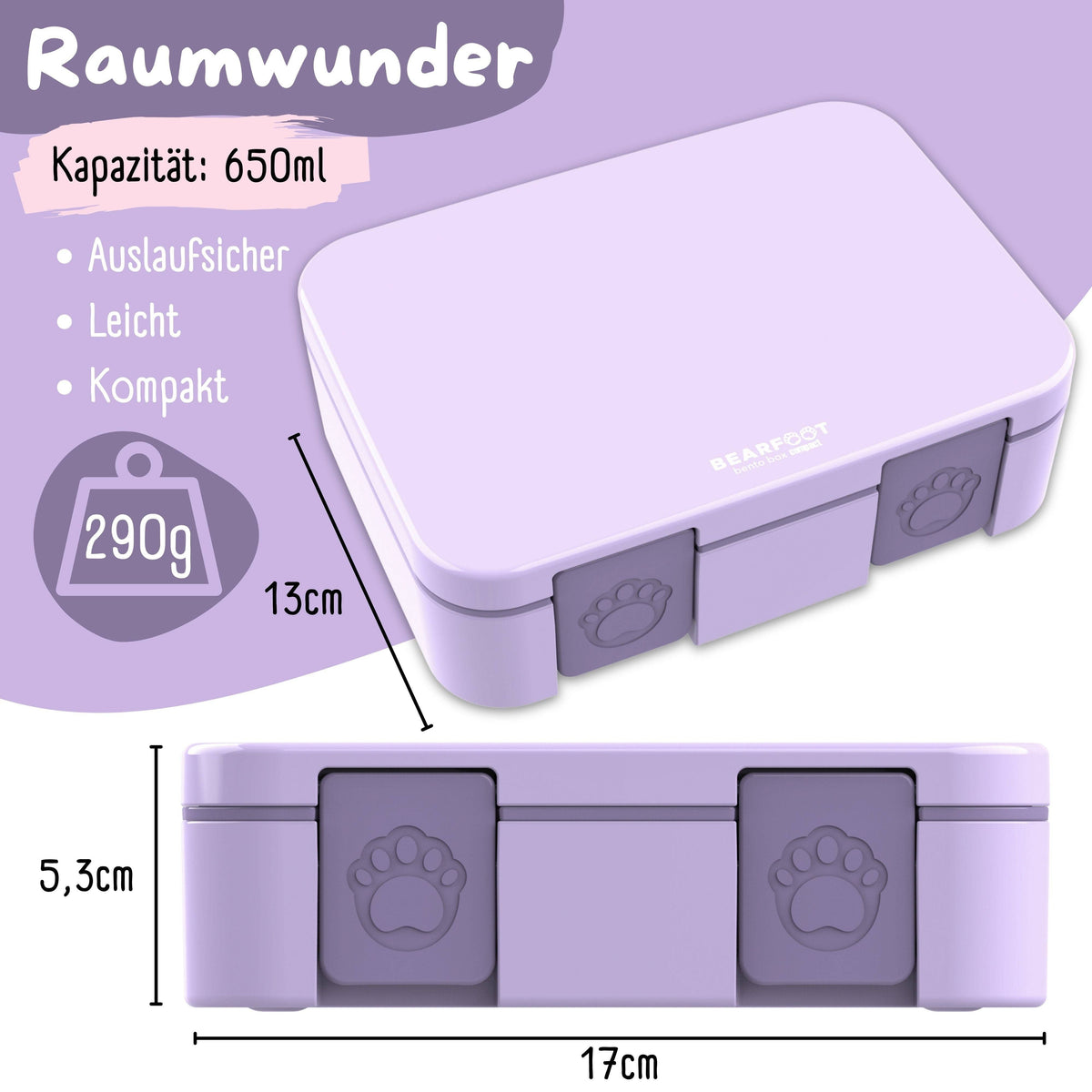 Brotdose mit Fächern, leicht & auslaufsicher - lila
