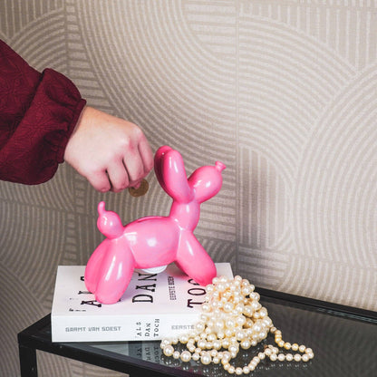 Ornament - Balloon Dog Money Box - Neon Pink - 17x7x17cm