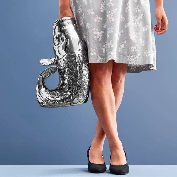 Escultura/jarrón de pez Blubb, gres plateado