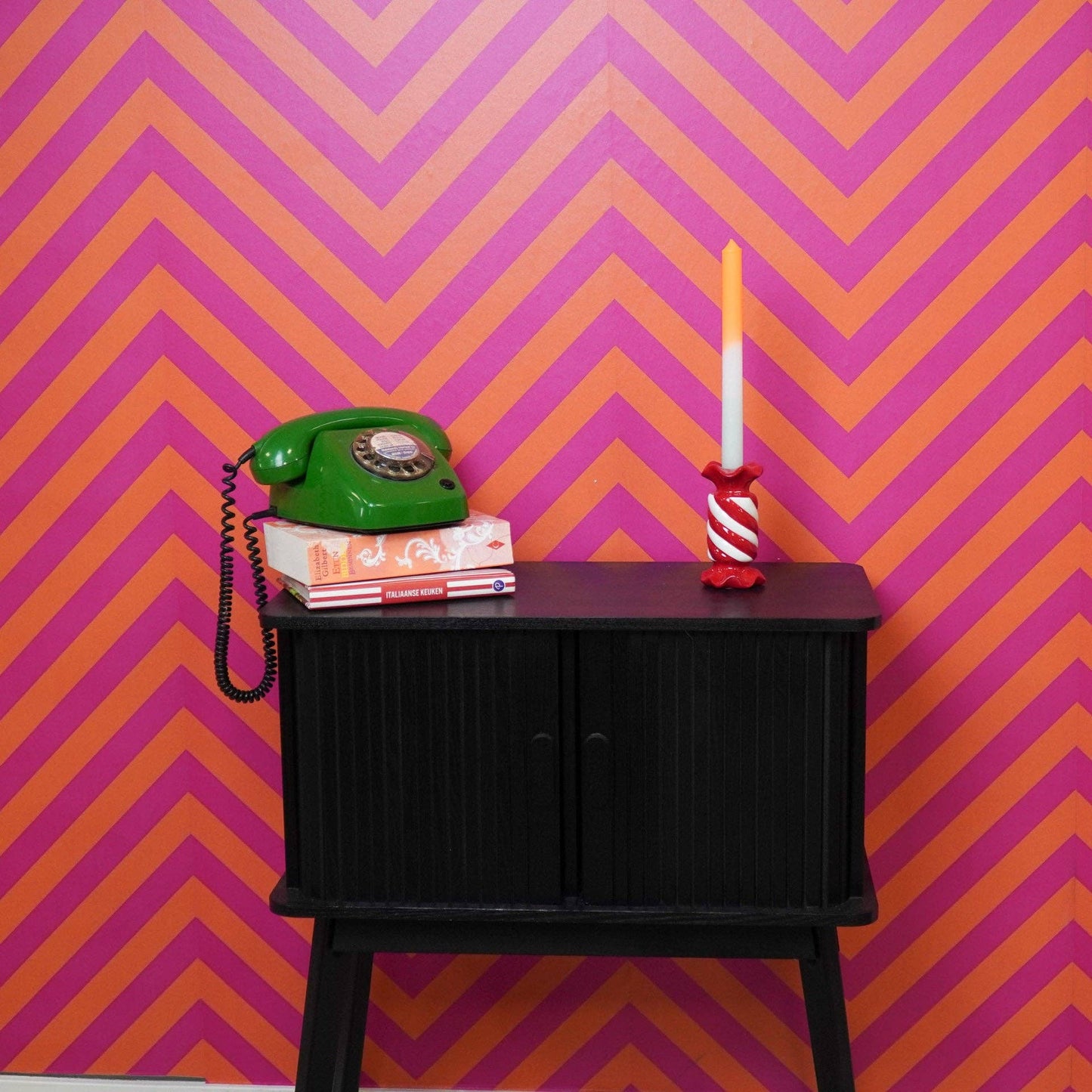 Bougeoir - Bonbon Toffee - Céramique - Rouge/Blanc - 7,5x7,5x13 cm