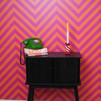 Bougeoir - Bonbon Toffee - Céramique - Rouge/Blanc - 7,5x7,5x13 cm