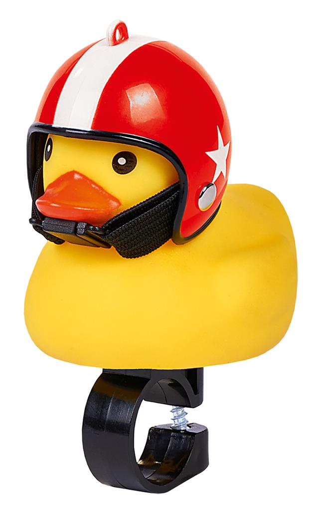 バイク用ヘルメットをかぶったアヒル