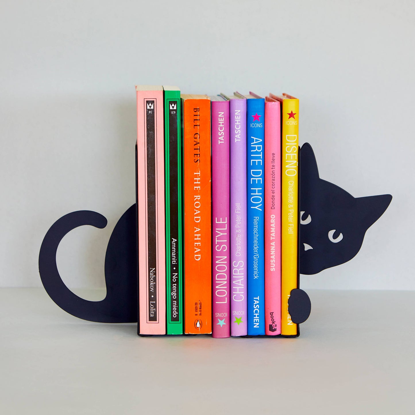 Book stand, hidden cat, black, metal