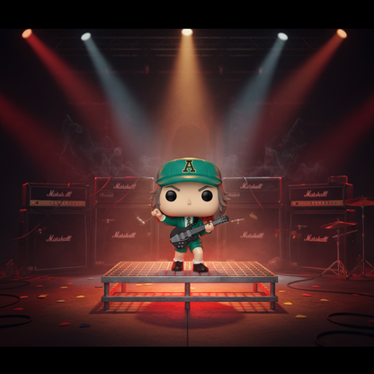 Pop! Angus Young in een groene outfit 