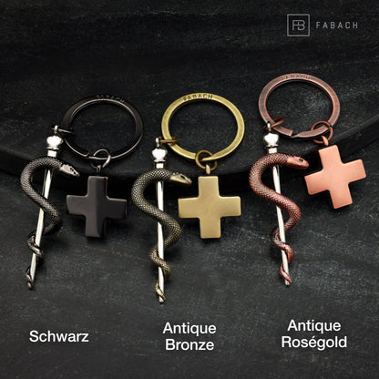 Porte-clés Bâton d'Esculape avec croix médicale