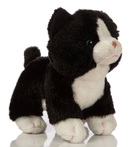 Gatinho bebé (preto e branco), de pé - brinquedo de peluche