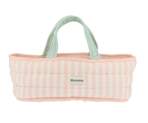 Moisés para muñeca de rayas rosas