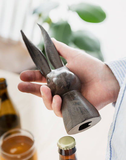 Cast iron bottle opener in the shape of a hare