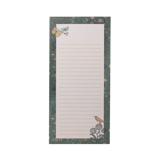 Bloco de notas pautado Voysey com o tema da fauna e flora do jardim botânico.