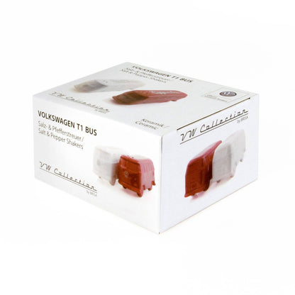Furgoneta VW T1 roja y blanca, sal y pimienta