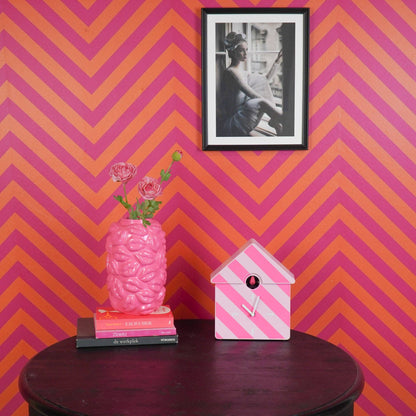 Reloj de pared de cuco - Rayas/Rosa - 24 x 27 x 9 cm