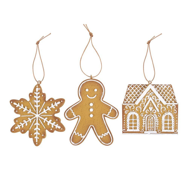 Conjunto de 3 adornos navideños para colgar con forma de pan de jengibre