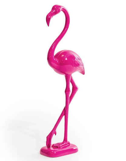 Standing electric pink flamingo figurine