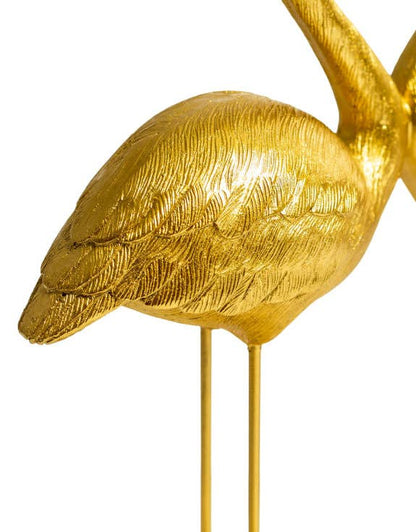 Pareja de flamencos rosas "Corazón de Amor" en oro antiguo