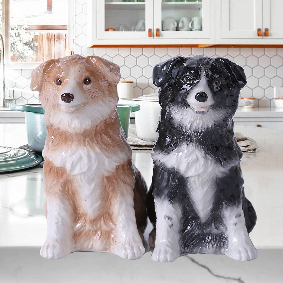 Set di saliera e pepiera in ceramica a forma di Border Collie