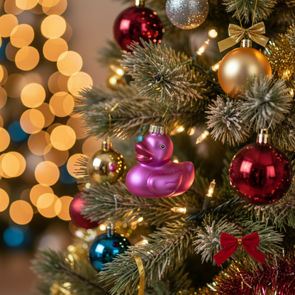 Bola navideña con forma de pato de baño rosa