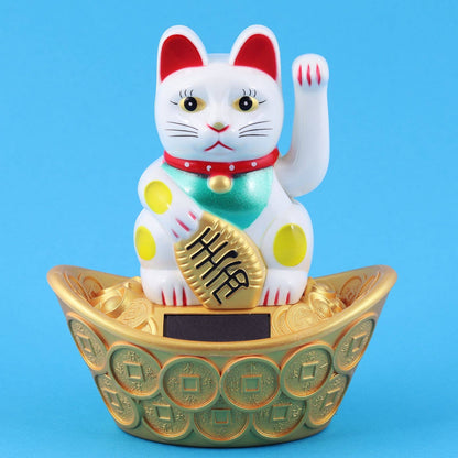 Chat chanceux solaire blanc 14cm