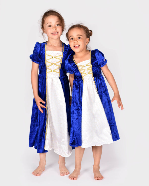 Robe de princesse en velours bleu taille 122-128 cm pour enfants de 6 à 8 ans