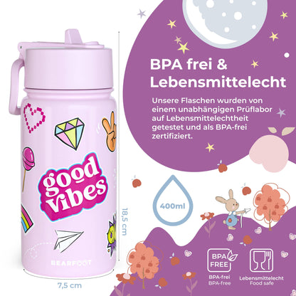 Thermo Kinder Trinkflasche Edelstahl - Sticker lila