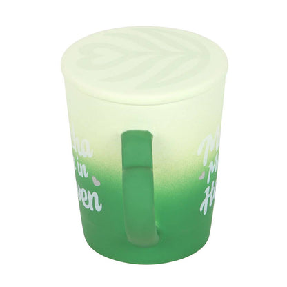 "Matcha Made in Heaven" mug with lid that doubles as a coaster