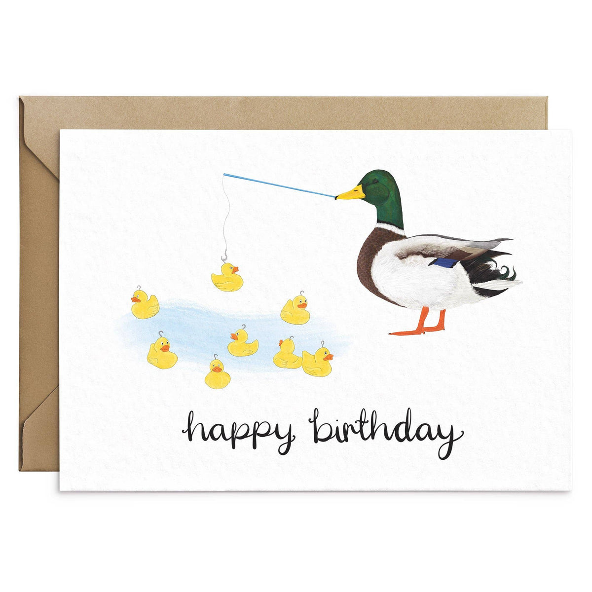 Biglietto di auguri di compleanno con anatra al gioco di pesca delle anatre