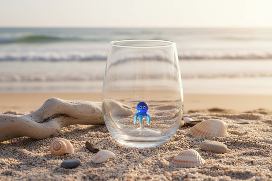 小さなタコが描かれたグラス