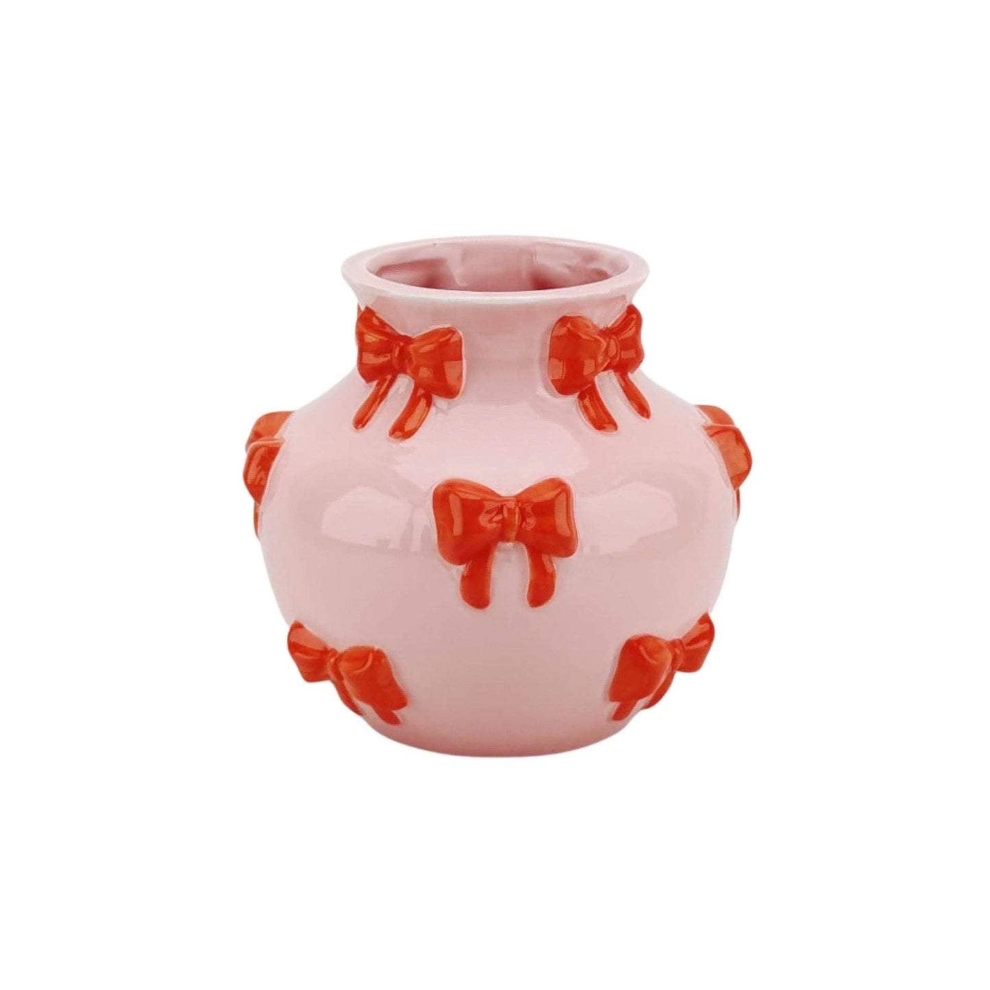 Vaso - Vaso per fiori con nastri - Rosa/Arancione - 14,5x14,5x13cm