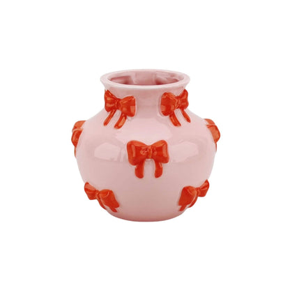 Vaso - Vaso per fiori con nastri - Rosa/Arancione - 14,5x14,5x13cm