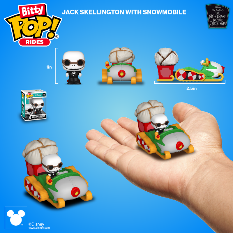 Bitty Pop! passeia com Jack Skellington numa moto de neve.