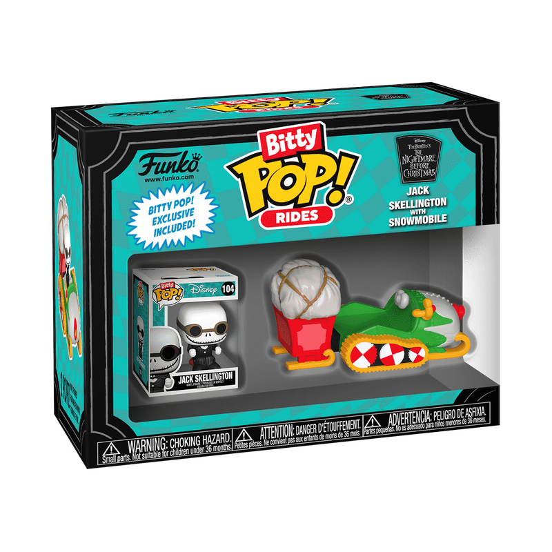 bitty pop rides jack skellington with snowmobile