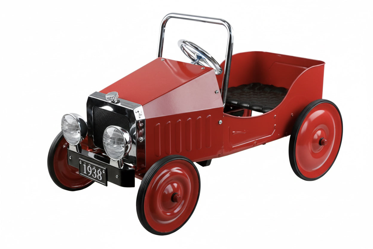 Voiture à pédales: ROUGE (1938) 80x40x53,5cm, en métal et plastique, 3+