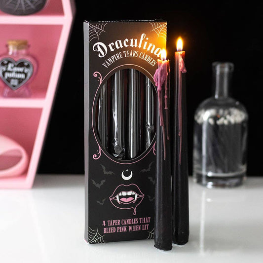 Set of 4 Pink Gothic Bleeding Vampire Tears Candles for Halloween