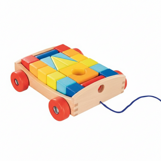 積み木付きの木製手押し車