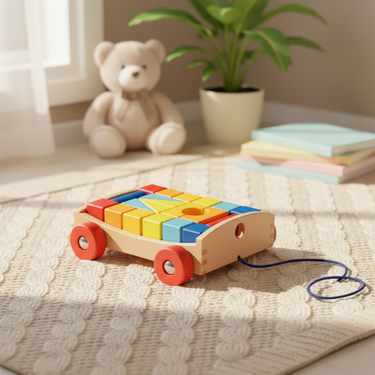 積み木付きの木製手押し車