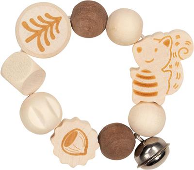 Goki Baby Hochet: ECUREUIL diam.8cm, avec élastique, bois, en boîte fenêtre
