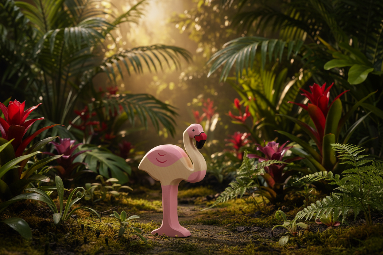 Figurine en Bois Flamant Rose