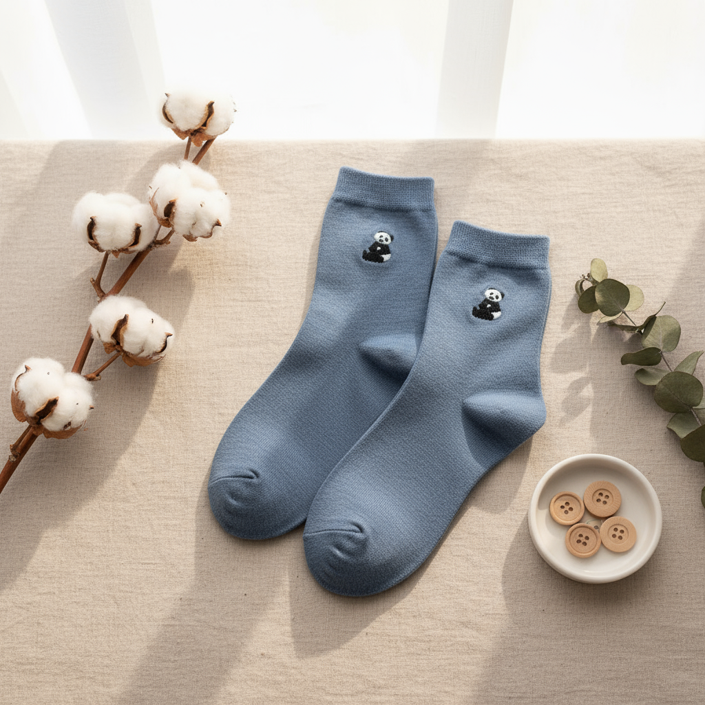 Embroidered Panda Socks