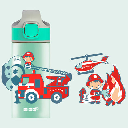 Botella de agua de aluminio Miracle Kids de 0,4 L con diseño de bombero 