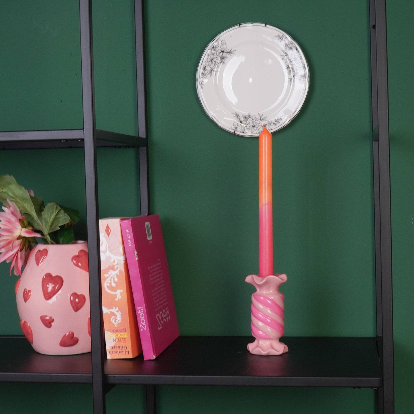 Bougeoir - Bonbon Toffee - Céramique - Rose/ Néon - 7,5x7,5x13 cm