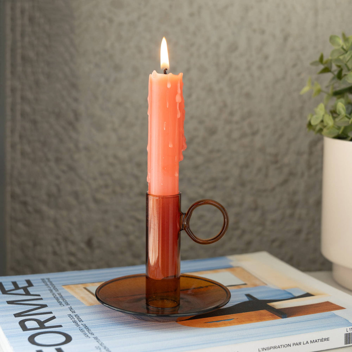 Porte Bougie en Cristal Ambre