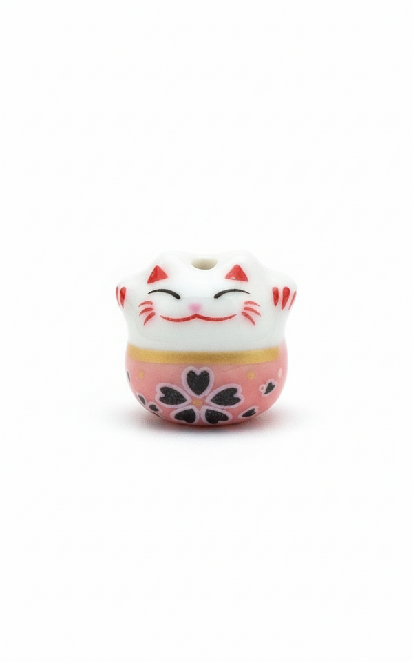 Gatto fortunato perlato bianco e rosa