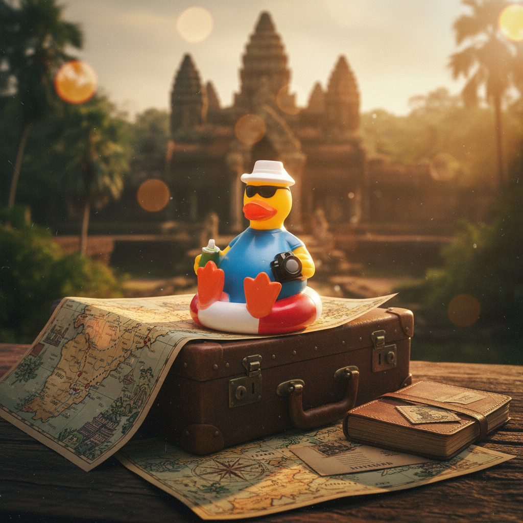 Pato turista en una boya