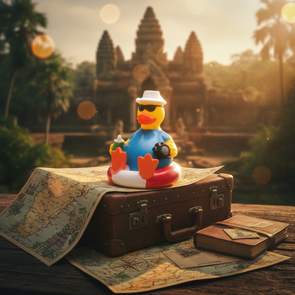 Pato turista en una boya