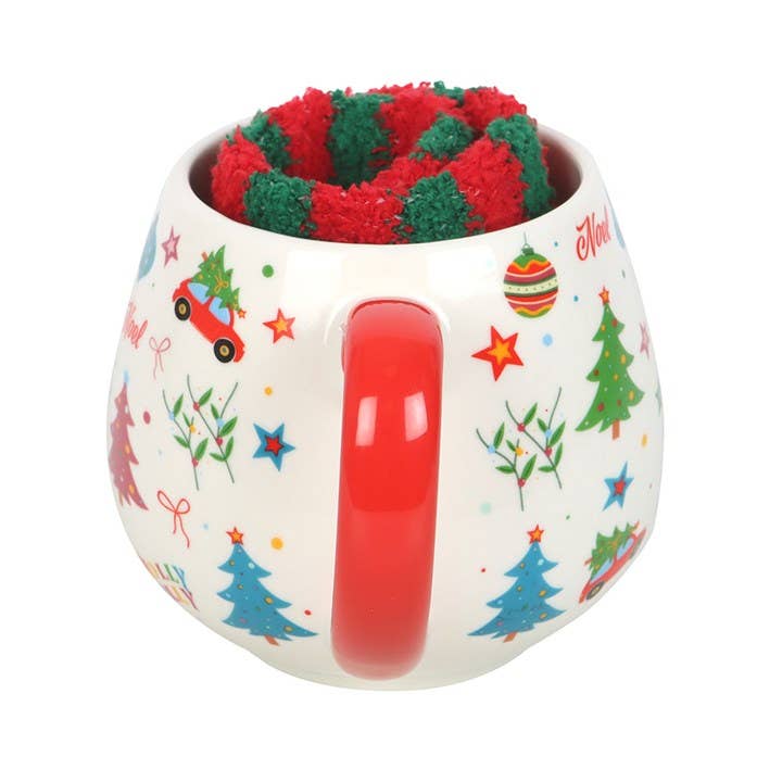 Ensemble de Tasse et Chaussettes Imprimées de Noël Nostalgique