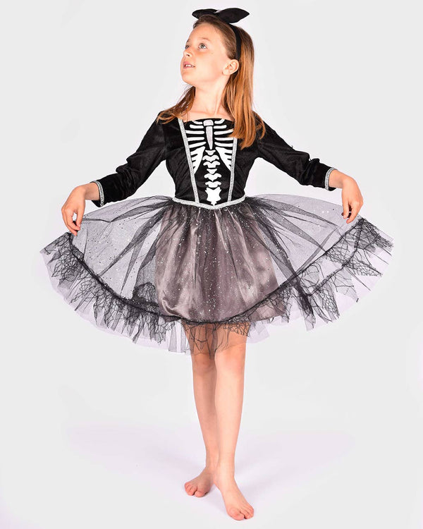 Robe squelette avec serre-tête 122-128 cm 6-8 ans