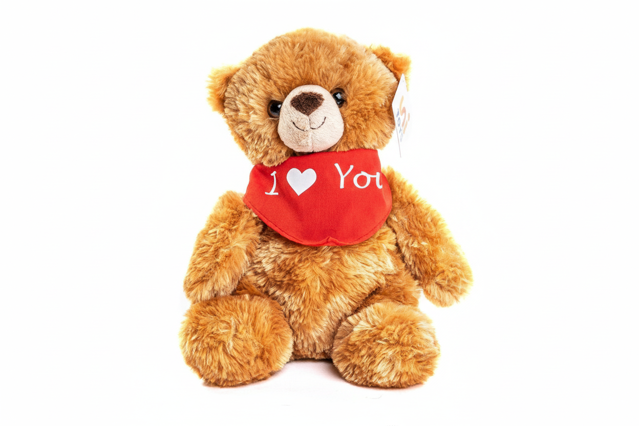 Urso de peluche (castanho) com cachecol "Amo-te"