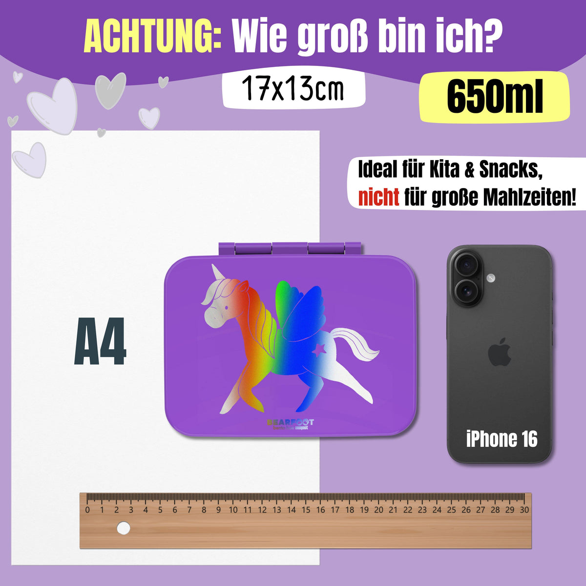 Brotdose mit Fächern, leicht & auslaufsicher - Einhorn GLOW
