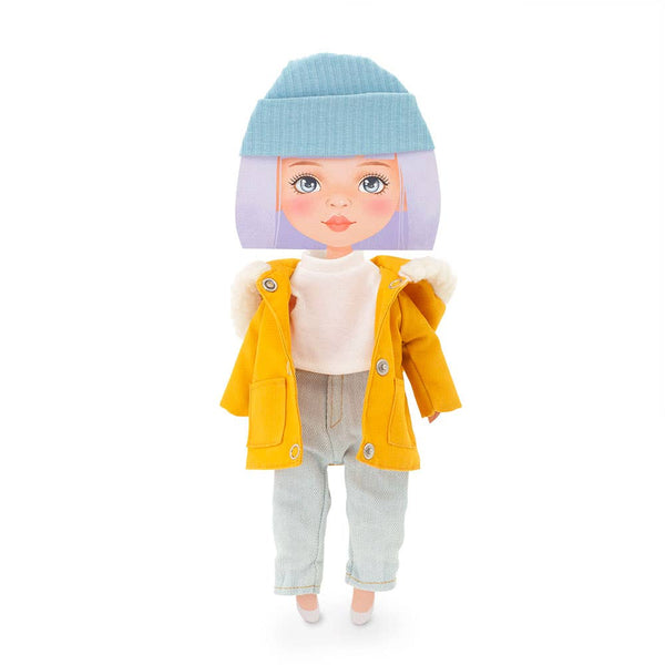 Conjunto de roupa: parka mostarda para boneca de 28 cm