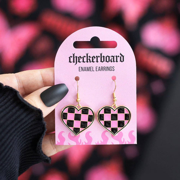 Pendientes de corazón a cuadros